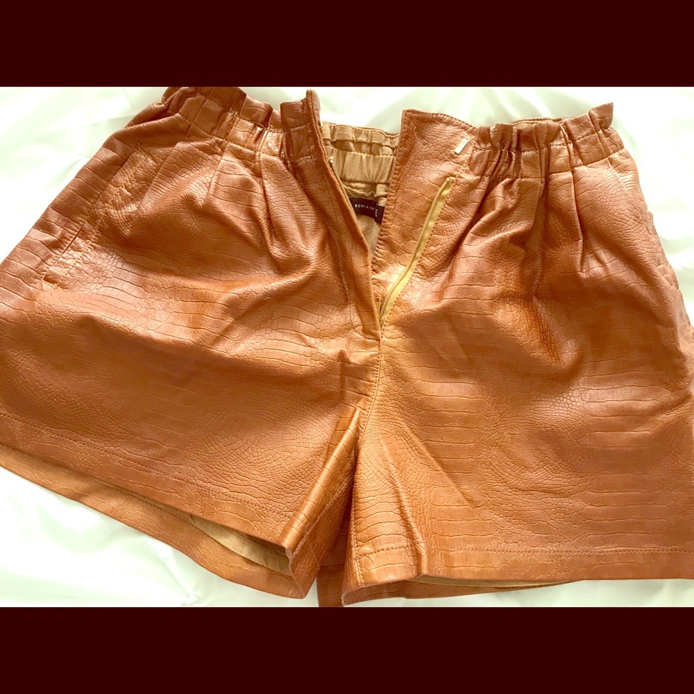 Brown faux leather shorts